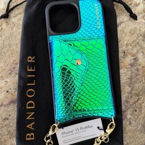 Bandolier Ariel Iridescent Green Wallet Case w/ Gold Hardware iPhone 15 Pro Max